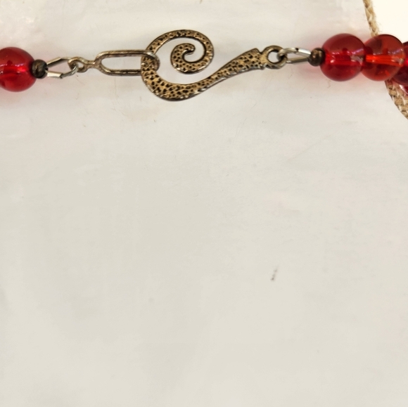 Hand Crafted Necklace Crystal Hematite Glass Beads Clear Red 23" Length - Picture 7 of 8